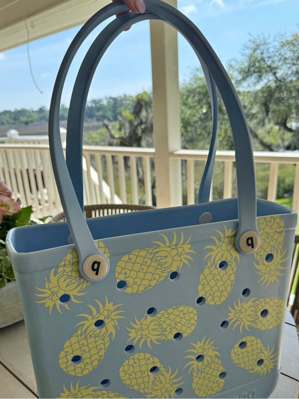 Simply Southern Light Blue Tote with Yellow Pineapple Print - Picture 2 of 2